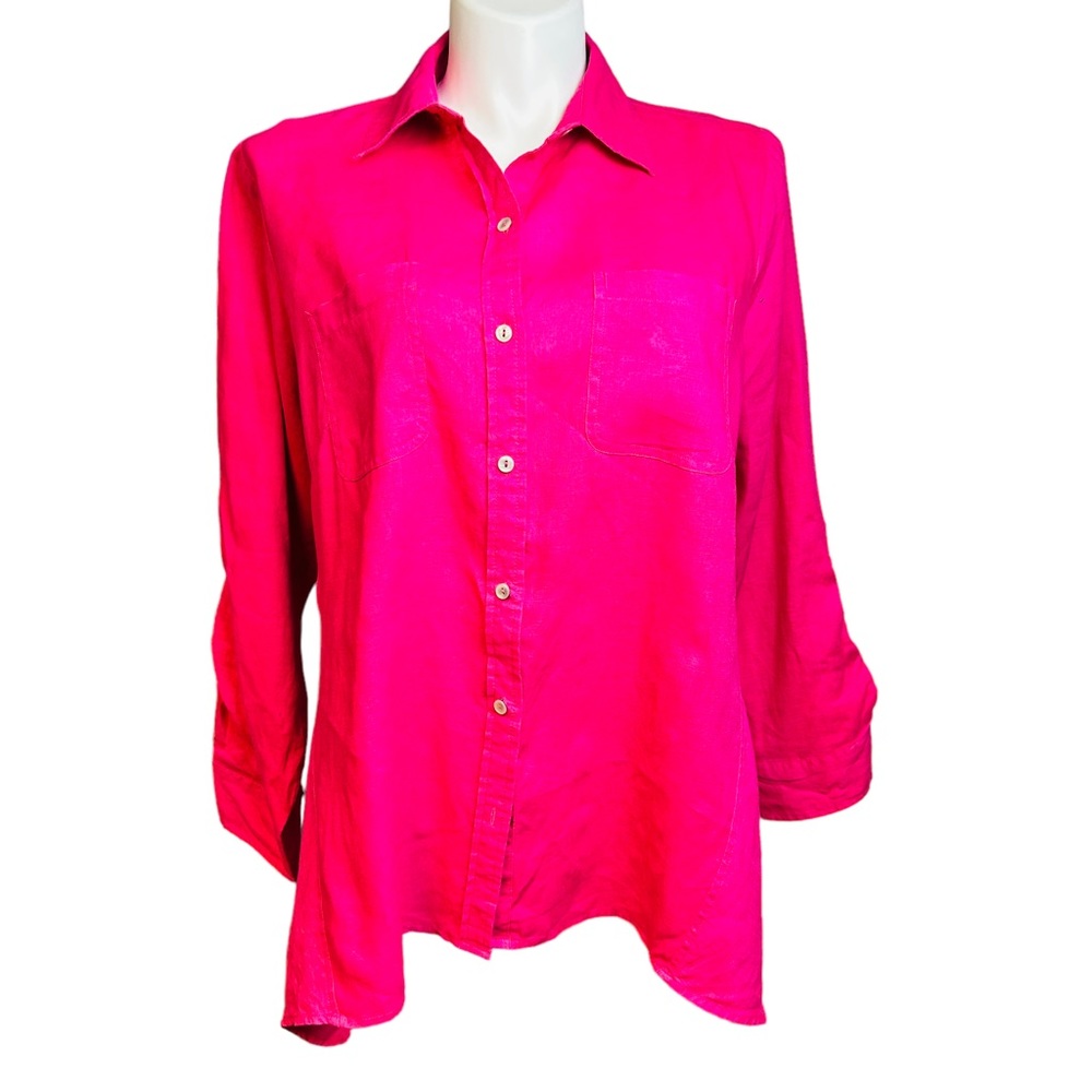 Jones New York 100% Women's Linen Button Down Long Sleeve Plus Size Blouse